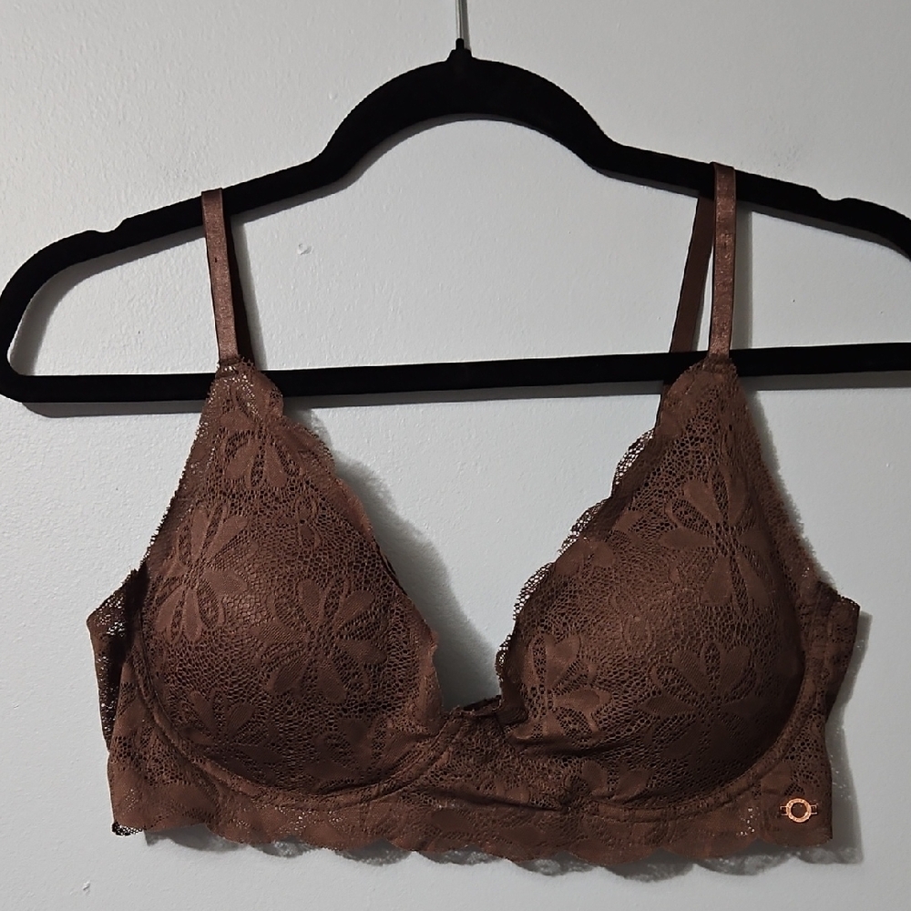 Danskin Lace Brown Seamless Bra With Removable Pads Size 38C